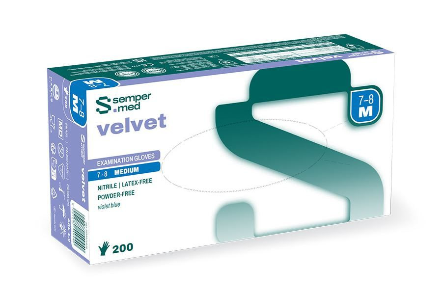 Image of Sempermed Velvet nitril, Latexmentes, púdermentes kesztyű, lila 200db-os M méret