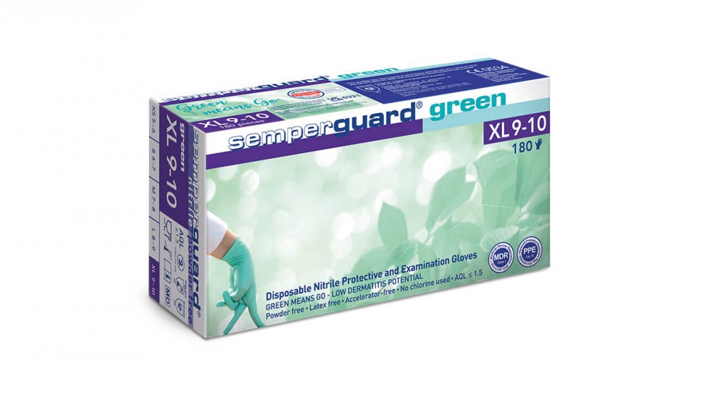 Image of Semperguard green nitril, púdermentes kesztyű,180db-os XL méret