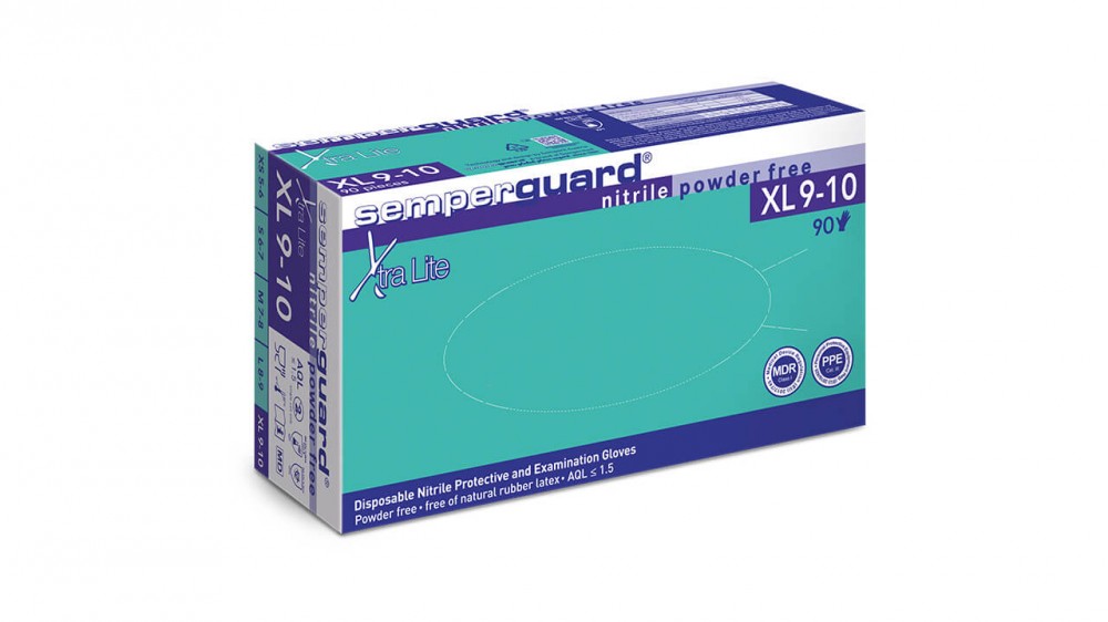 Image of Semperguard nitril,Xtra Lite Latexmentes, púdermentes kesztyű, lila 180db-os XL méret